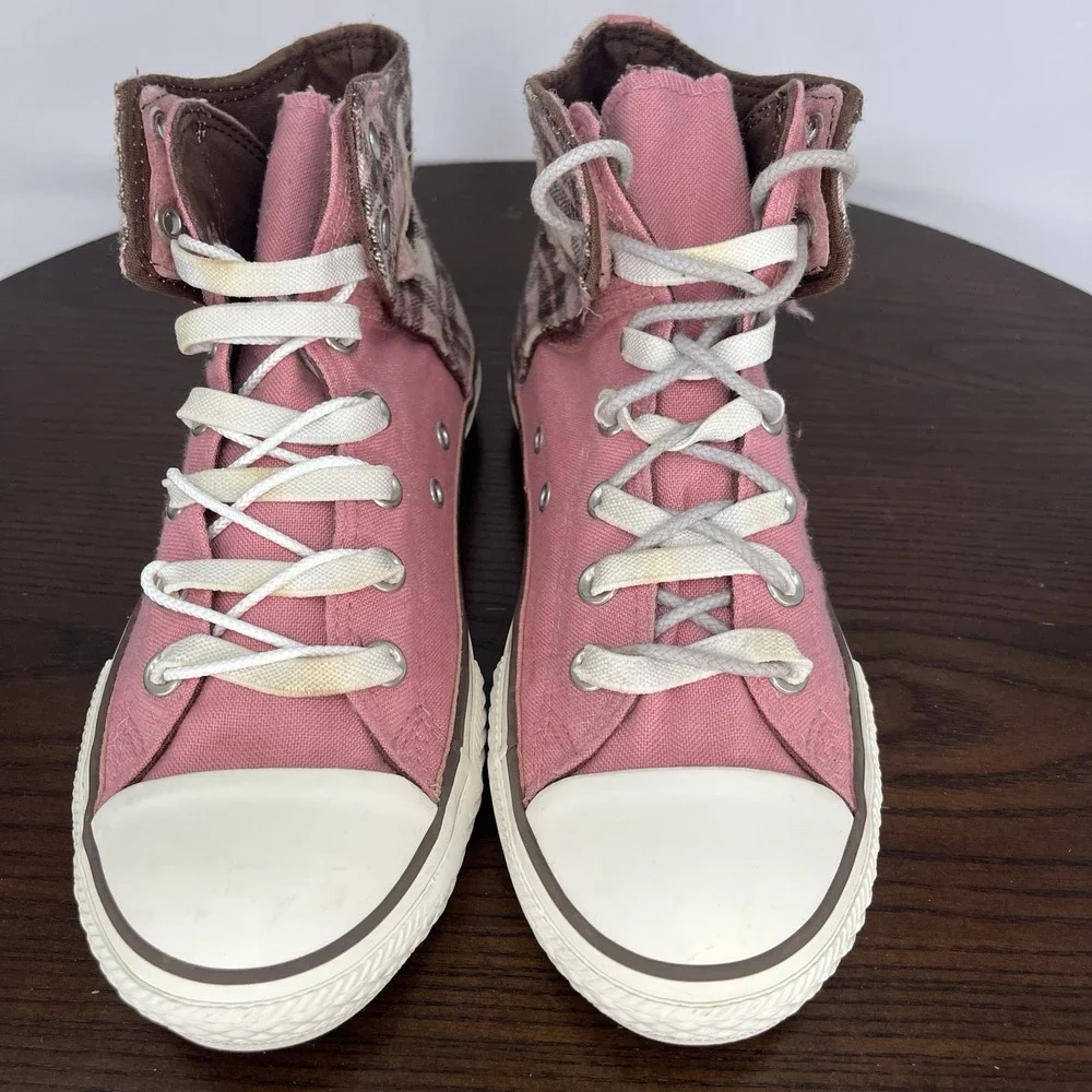 Converse Shoes Youth Girls 5 Pink Plaid Taylor All Star Slip On Low Top Sneakers